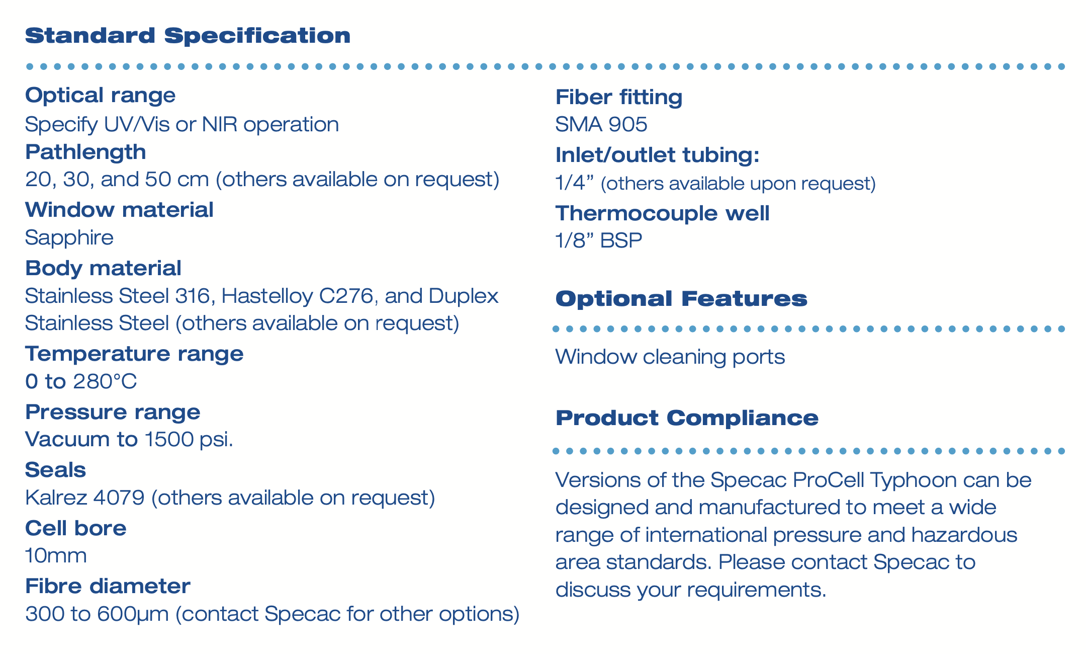 Specifications: Typhoon - NIR Process Flow Cell